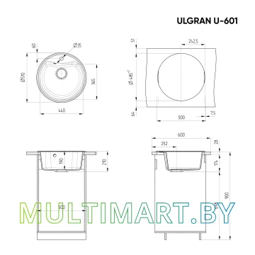 Кухонная мойка Ulgran U-601 (308, черный) картинка 2